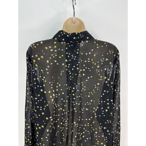 Cabi 3592 Galaxy Blouse Starry Night Black Long Sleeve Semi Sheer Size S - Picture 4 of 6